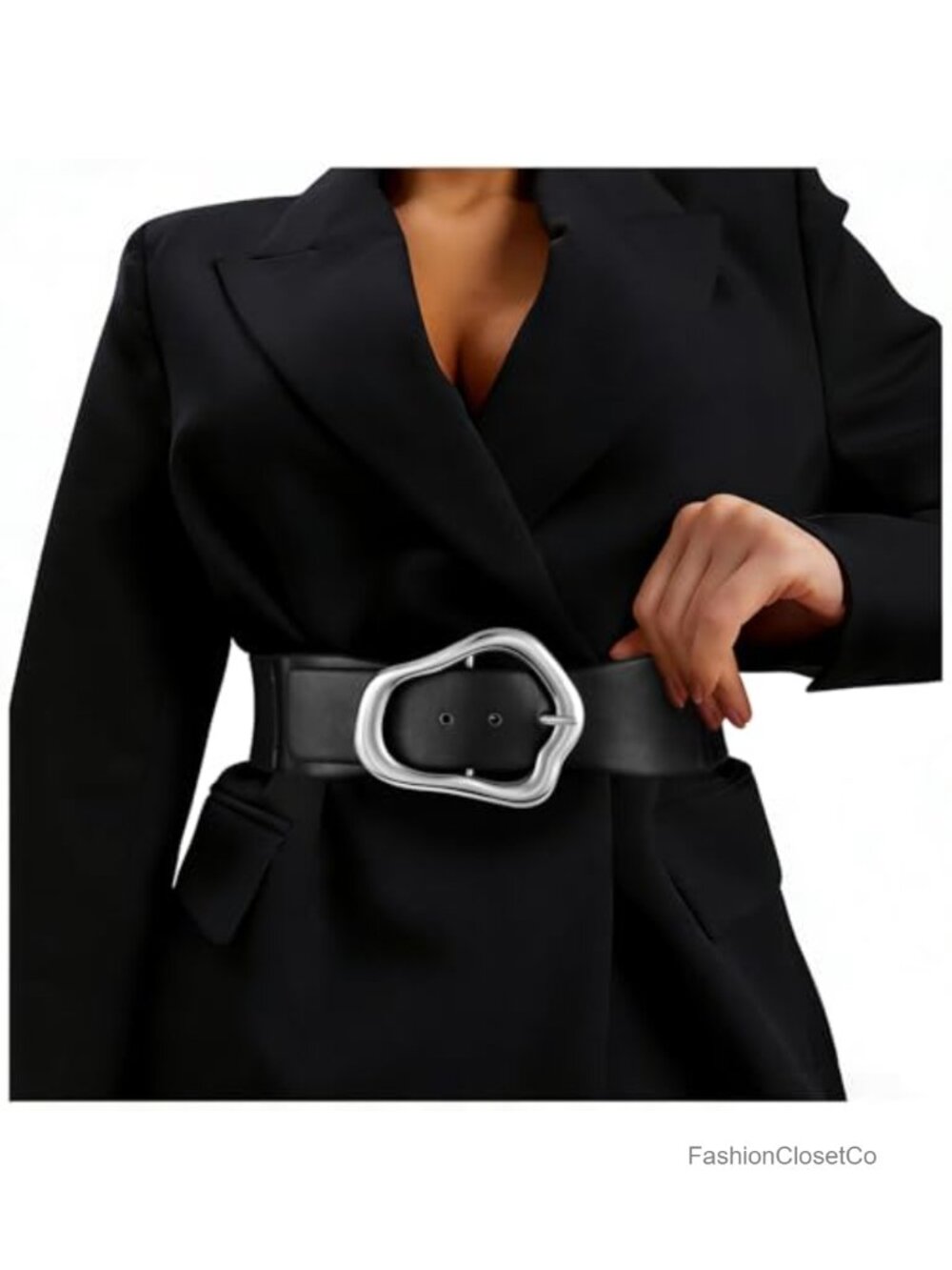 Wide Elastic Waist Belt with Gold Buckle Stretchy Leather Waistband